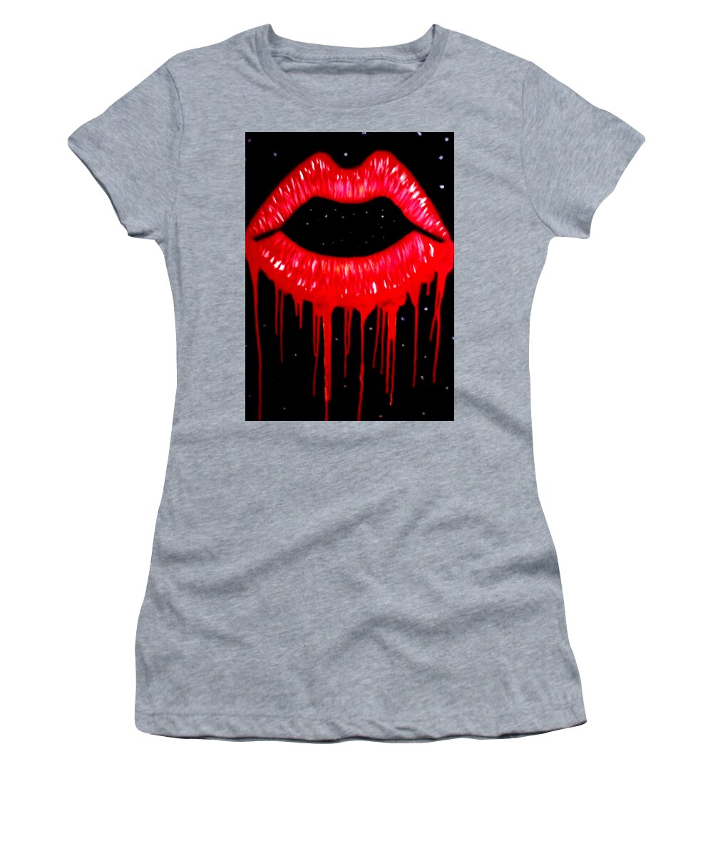 Lips Women's T-Shirt featuring the painting Scarlett Lips by Anna Adams