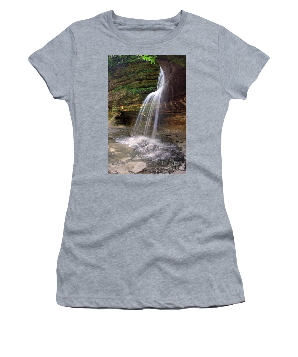 River Women's T-Shirt featuring the photograph Scenic View Under Side Waterfall La Salle Canyon Starved Rock IL by Pete Klinger