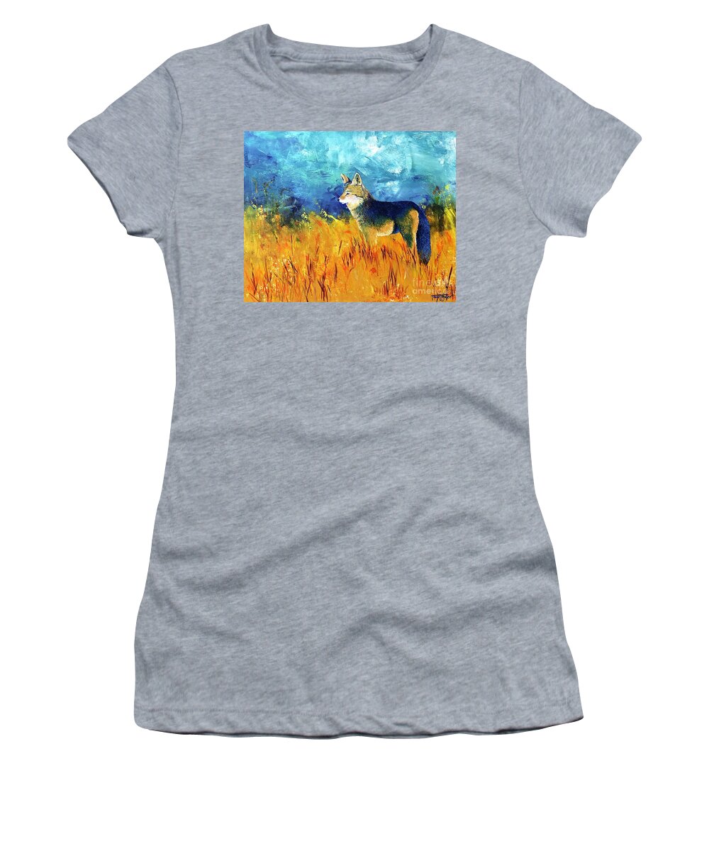 Coyote Women's T-Shirt featuring the painting Scouting for a Den by Tracy L Teeter