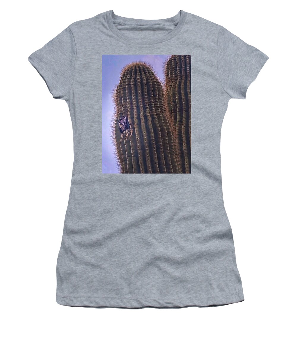 Owls Women's T-Shirt featuring the photograph Screech Owl in Giant Cactus by Judy Kennedy