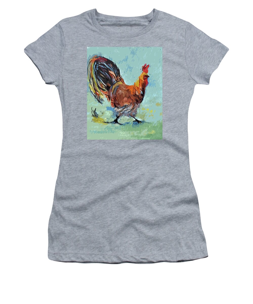Scribbles Women's T-Shirt featuring the painting Scribbles Cock Of The Walk by Lisa Kaiser