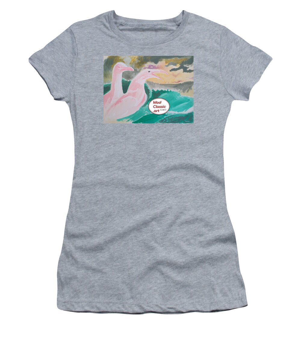 Seagulls Women's T-Shirt featuring the painting Sea Gulls with Waves ModClassic Art by Enrico Garff