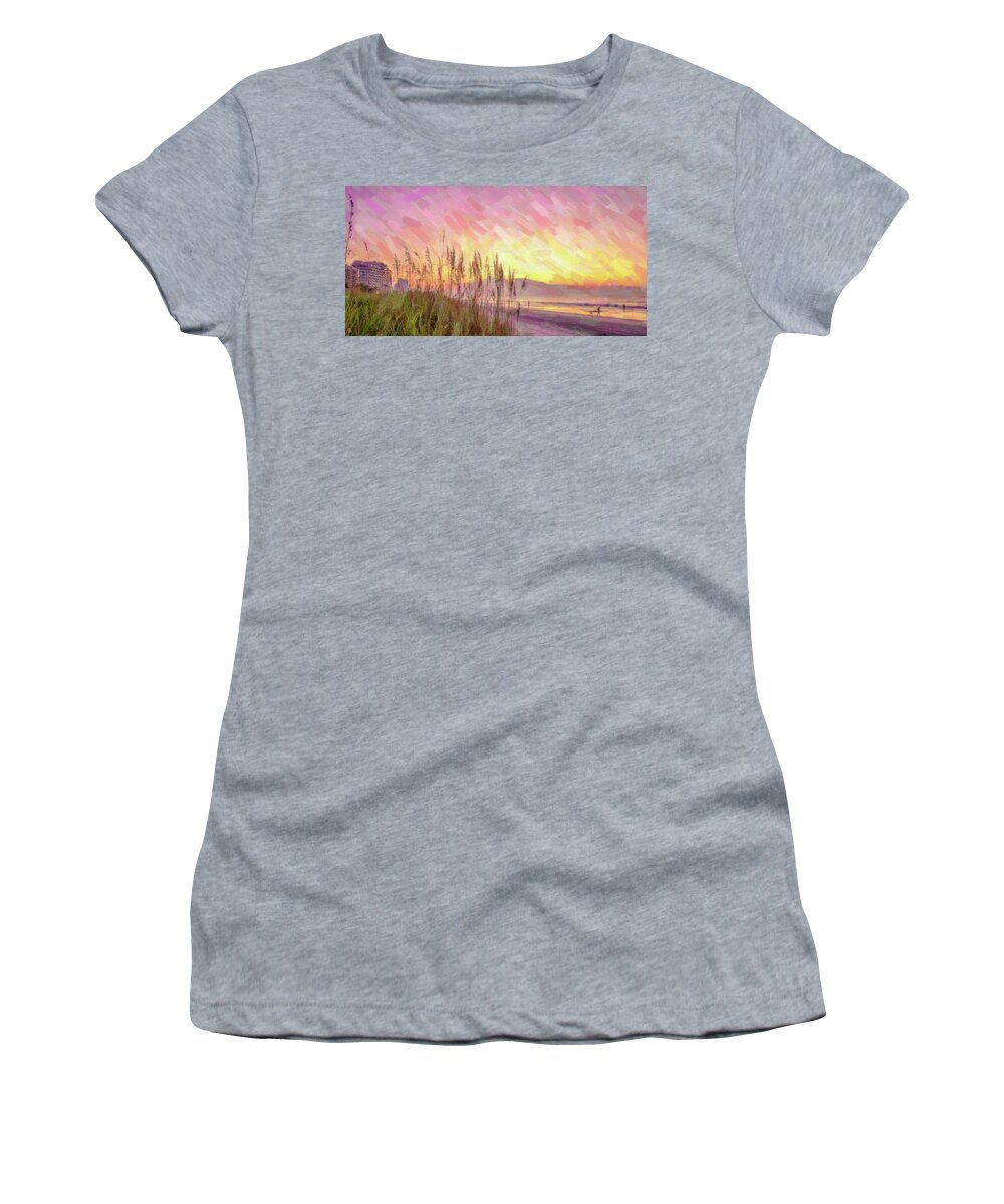 Beach Women's T-Shirt featuring the painting Sea Sunrise by Darrell Foster