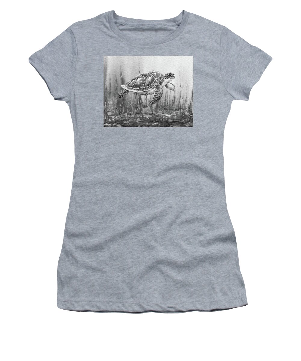 Turtle Women's T-Shirt featuring the painting Sea Turtle Gray Watercolor Ocean Creature IX by Irina Sztukowski