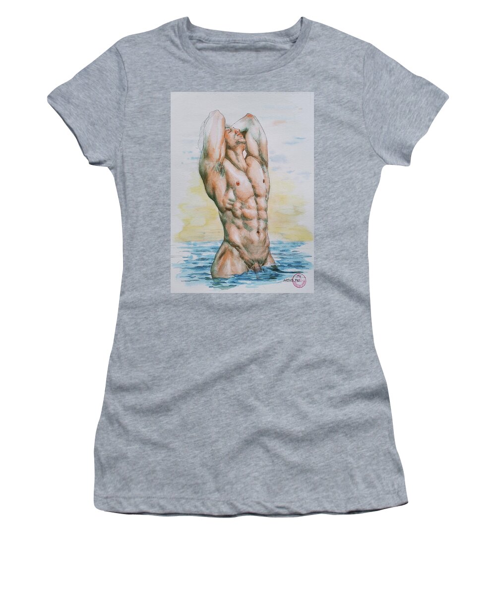 Watercolor Women's T-Shirt featuring the painting Sea Wind by Hongtao Huang