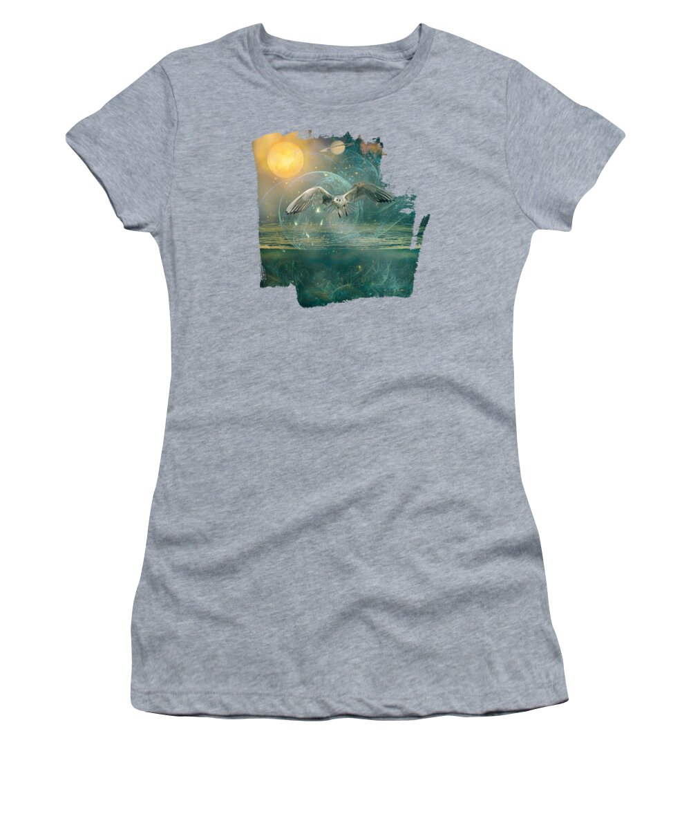Science Fiction Women's T-Shirt featuring the mixed media Seagull Fantasy by Elisabeth Lucas