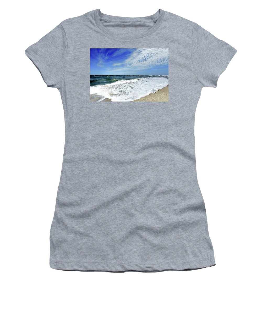 Ocean Beach Women's T-Shirt featuring the photograph Seashore Seafoam by Scott Cameron
