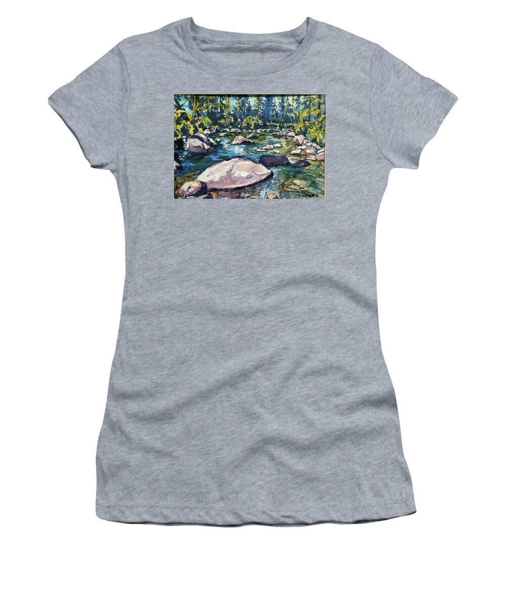 Yellowstone Park Women's T-Shirt featuring the painting Secret Spot in Yellowstone Park by Les Herman