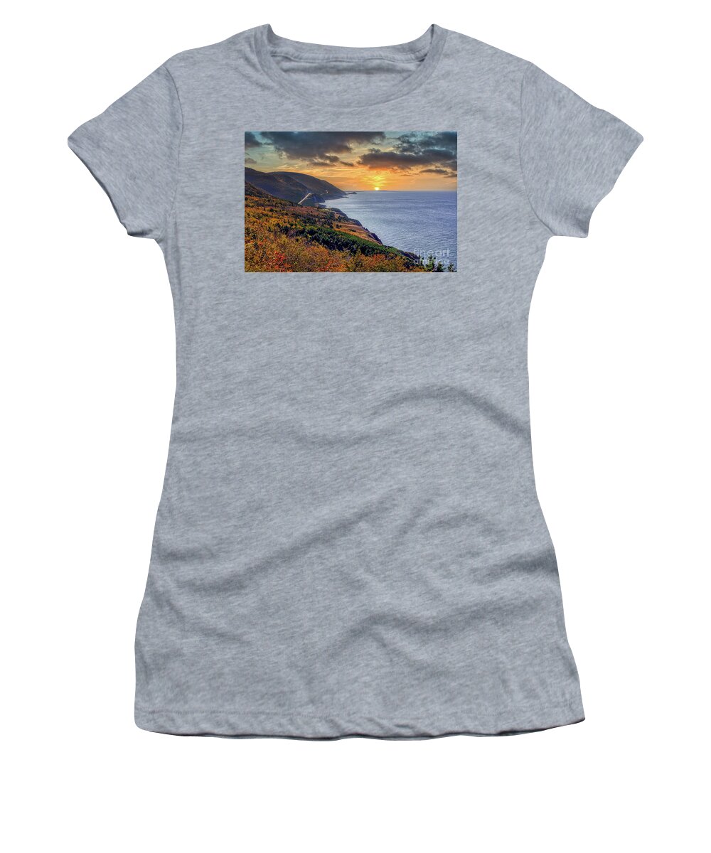 Landscape Women's T-Shirt featuring the photograph Setting Sun Cabot Trail Cape Breton Canada by Elaine Manley