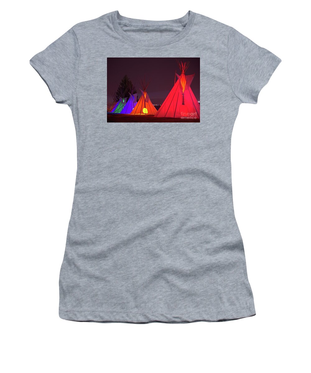 Night Women's T-Shirt featuring the photograph Seven Tribute Teepees by Kae Cheatham