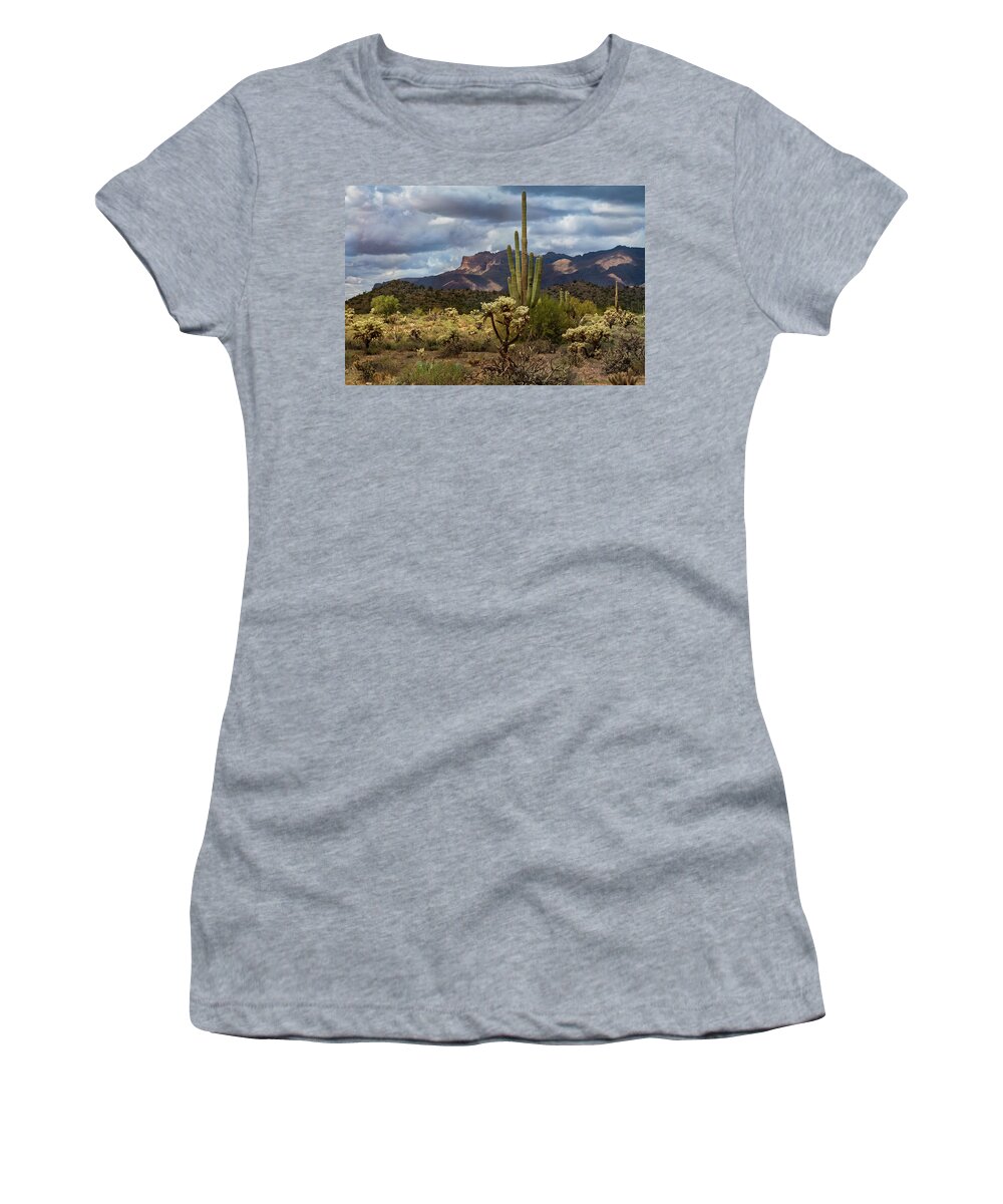 The Superstition Mountains Women's T-Shirt featuring the photograph Shadow Play In The Supes by Saija Lehtonen
