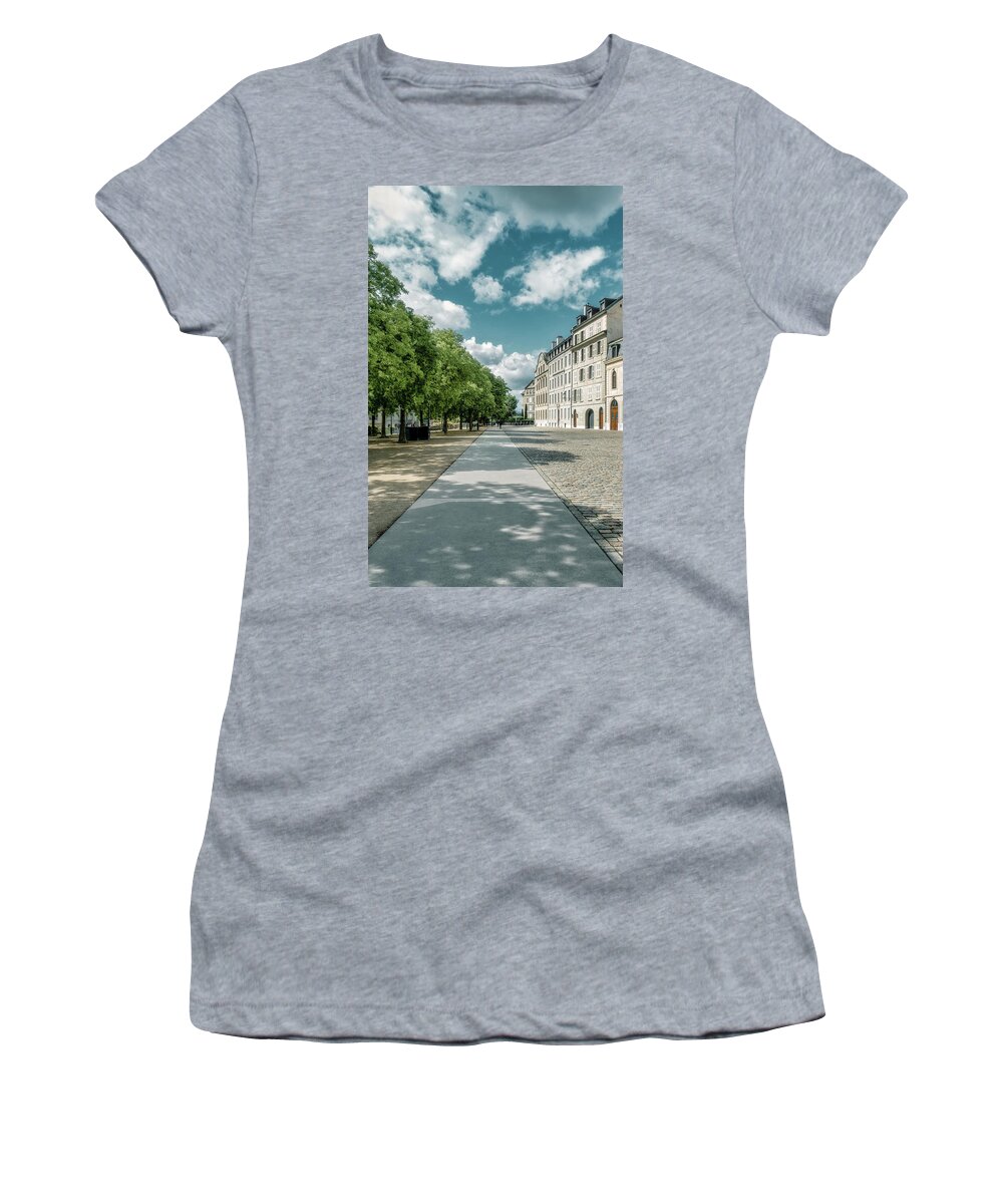 Geneva Women's T-Shirt featuring the photograph Shadows and Clouds St Antoine Promenade by Benoit Bruchez