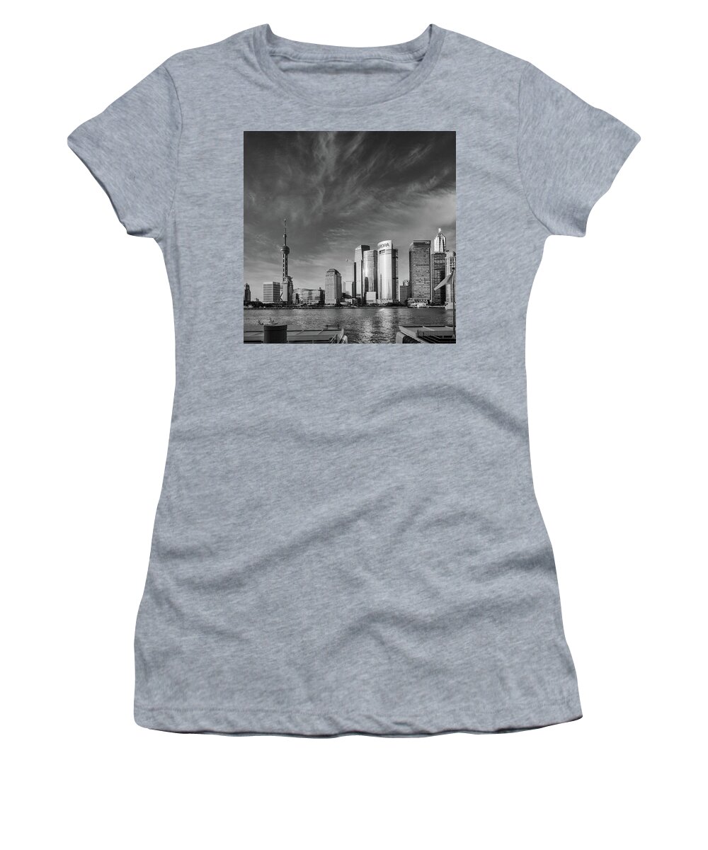 Shanghai Women's T-Shirt featuring the photograph Shanghai Skyline - Bound by Elegance by Benoit Bruchez