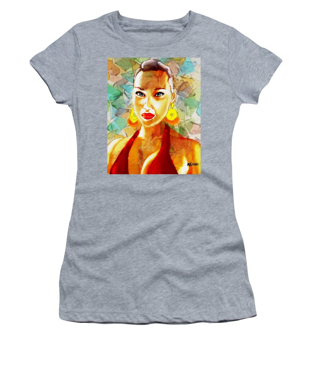 Portrait Women's T-Shirt featuring the digital art She Is The Sun by Michael Kallstrom