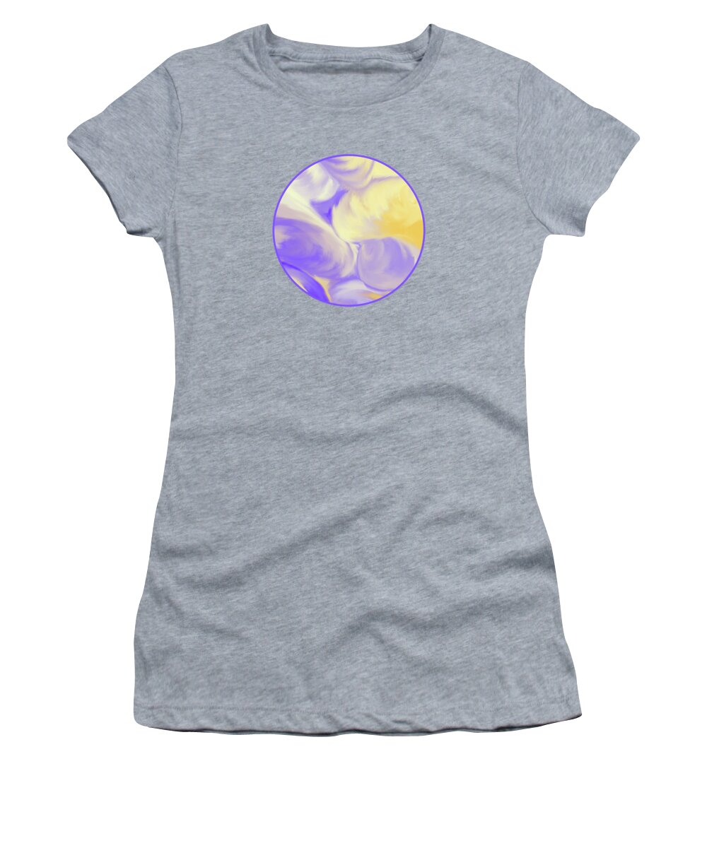 Swirls Women's T-Shirt featuring the painting She Sells Sea Shells in Violet and Yellow by Barefoot Bodeez Art