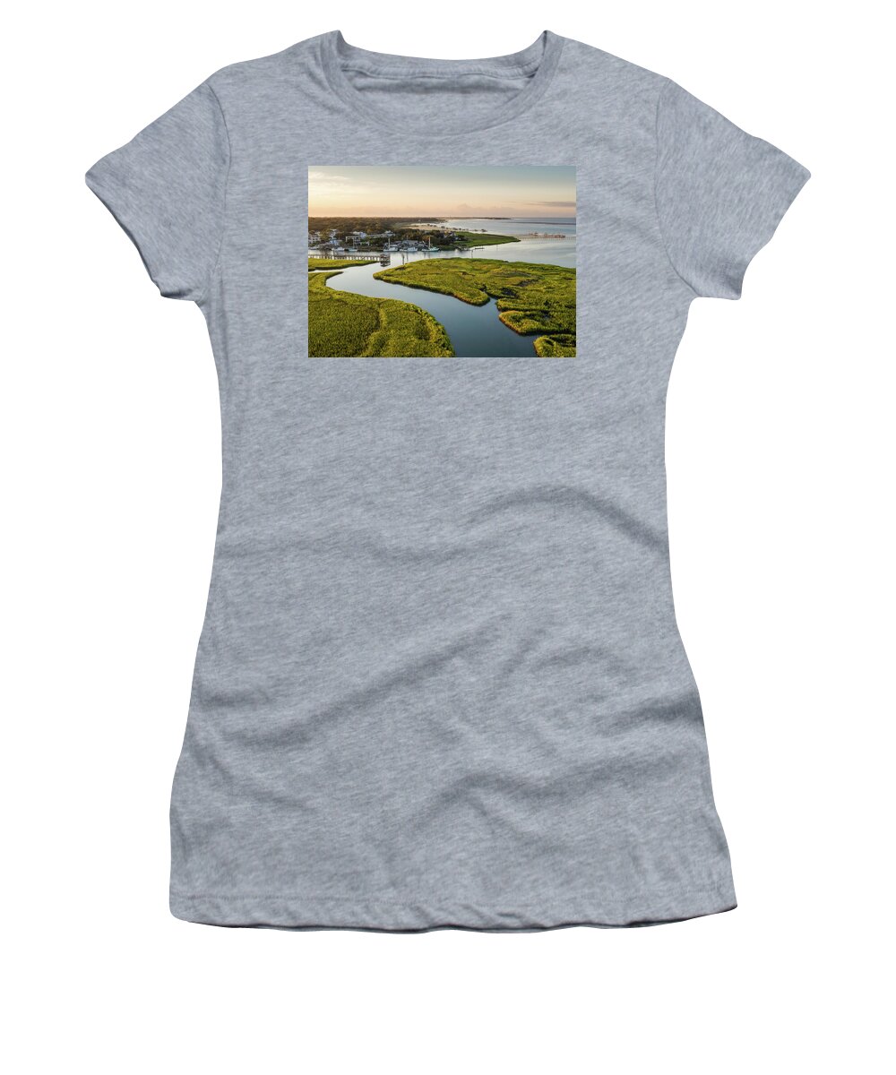 Shem Creek Women's T-Shirt featuring the photograph Shem Creek Golden Hour by Donnie Whitaker