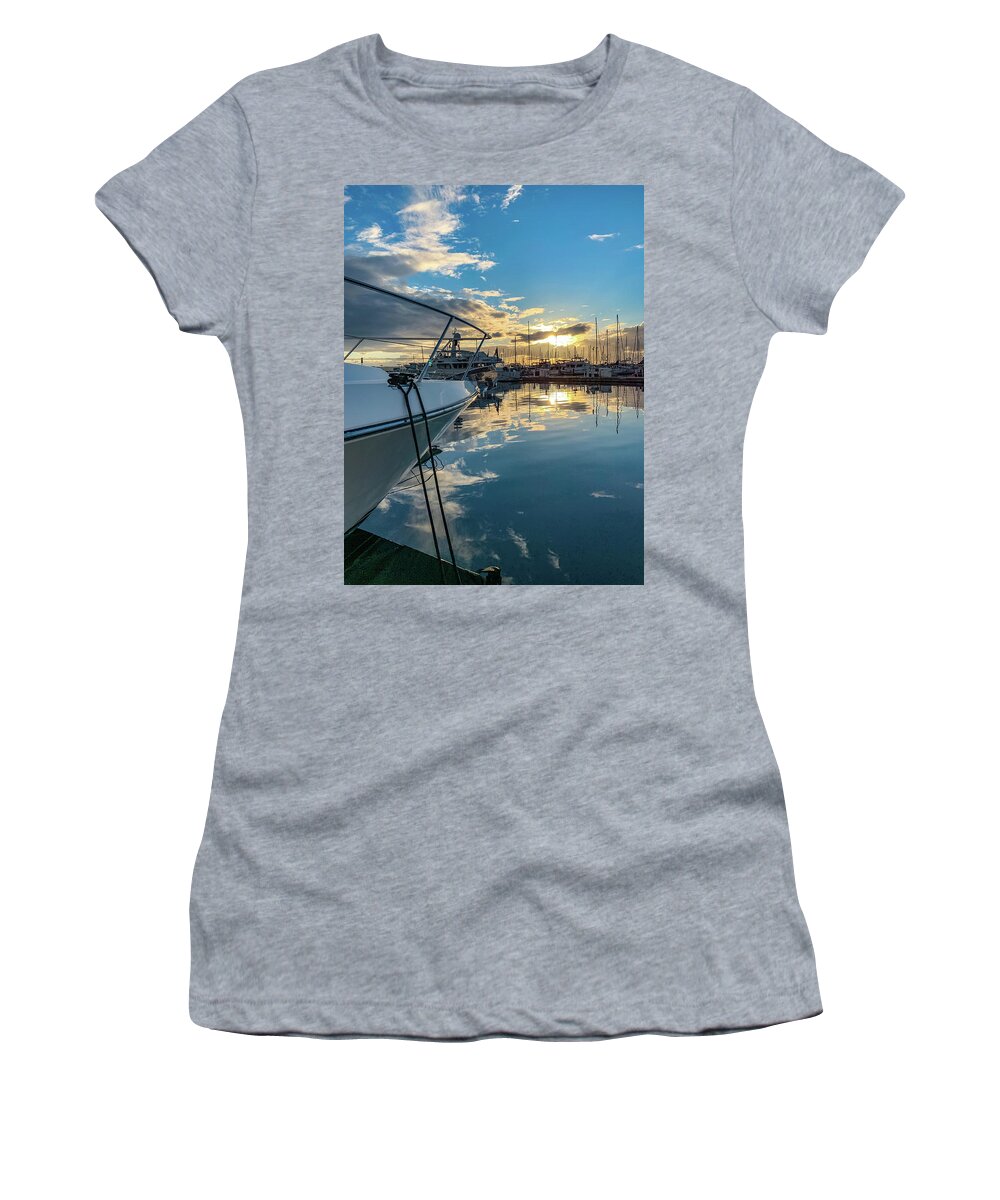  Women's T-Shirt featuring the photograph Shilshole Sunset by Tim Dussault