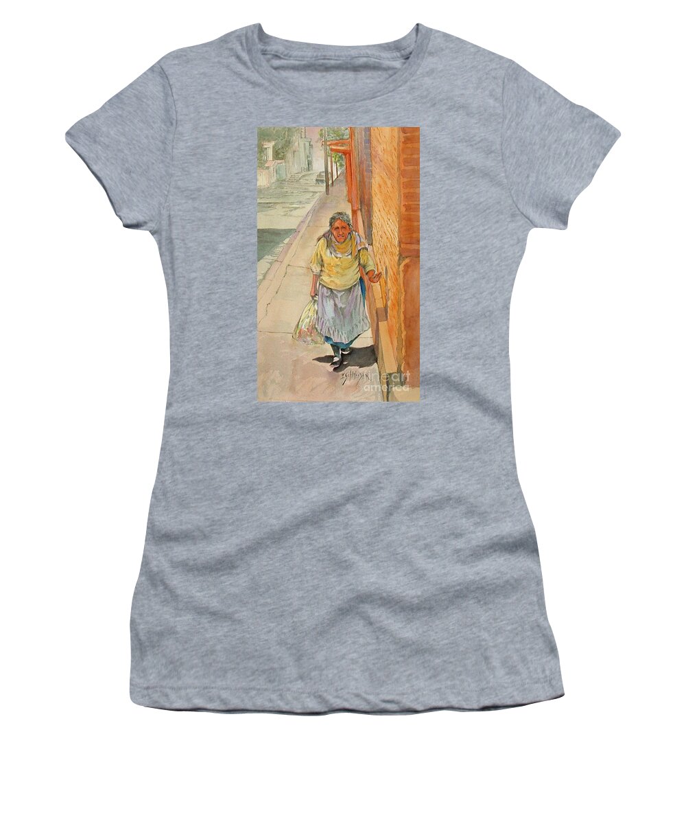 Old Woman Women's T-Shirt featuring the painting Shopper by Edie Schneider