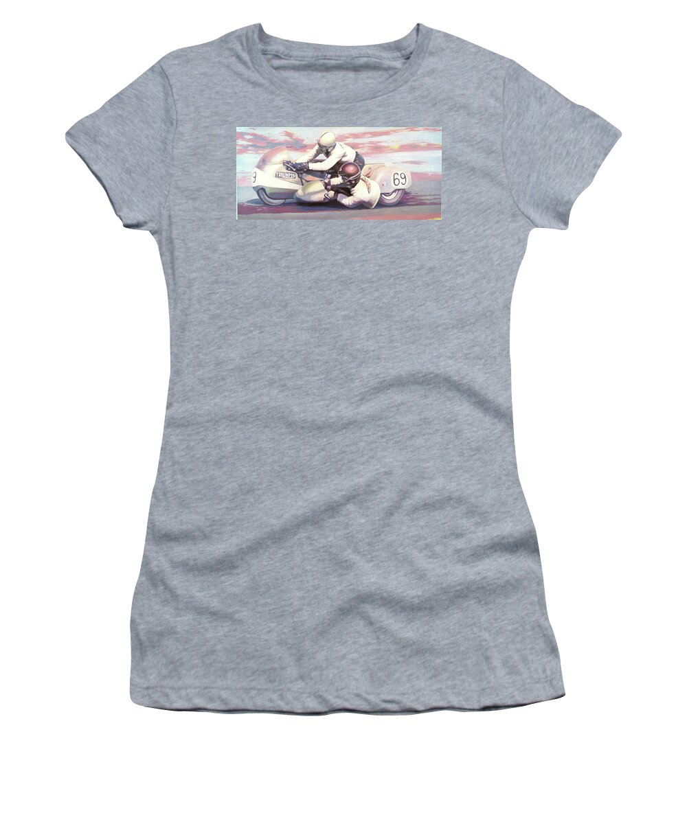 Triumph Women's T-Shirt featuring the painting Sidecar racing by Hans Droog