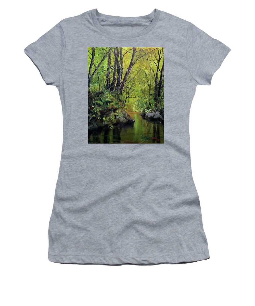 Forrest Women's T-Shirt featuring the painting Silence of the Trees by Alan Lakin