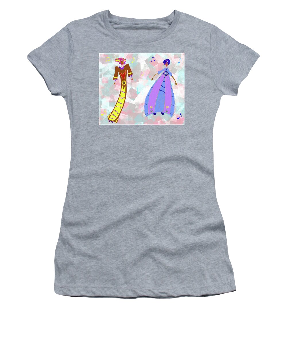 Sisters Women's T-Shirt featuring the drawing Sisters Dancing by Marie Jamieson