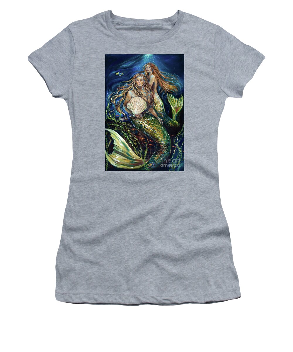 Mermaid Women's T-Shirt featuring the painting Sisters by Linda Olsen