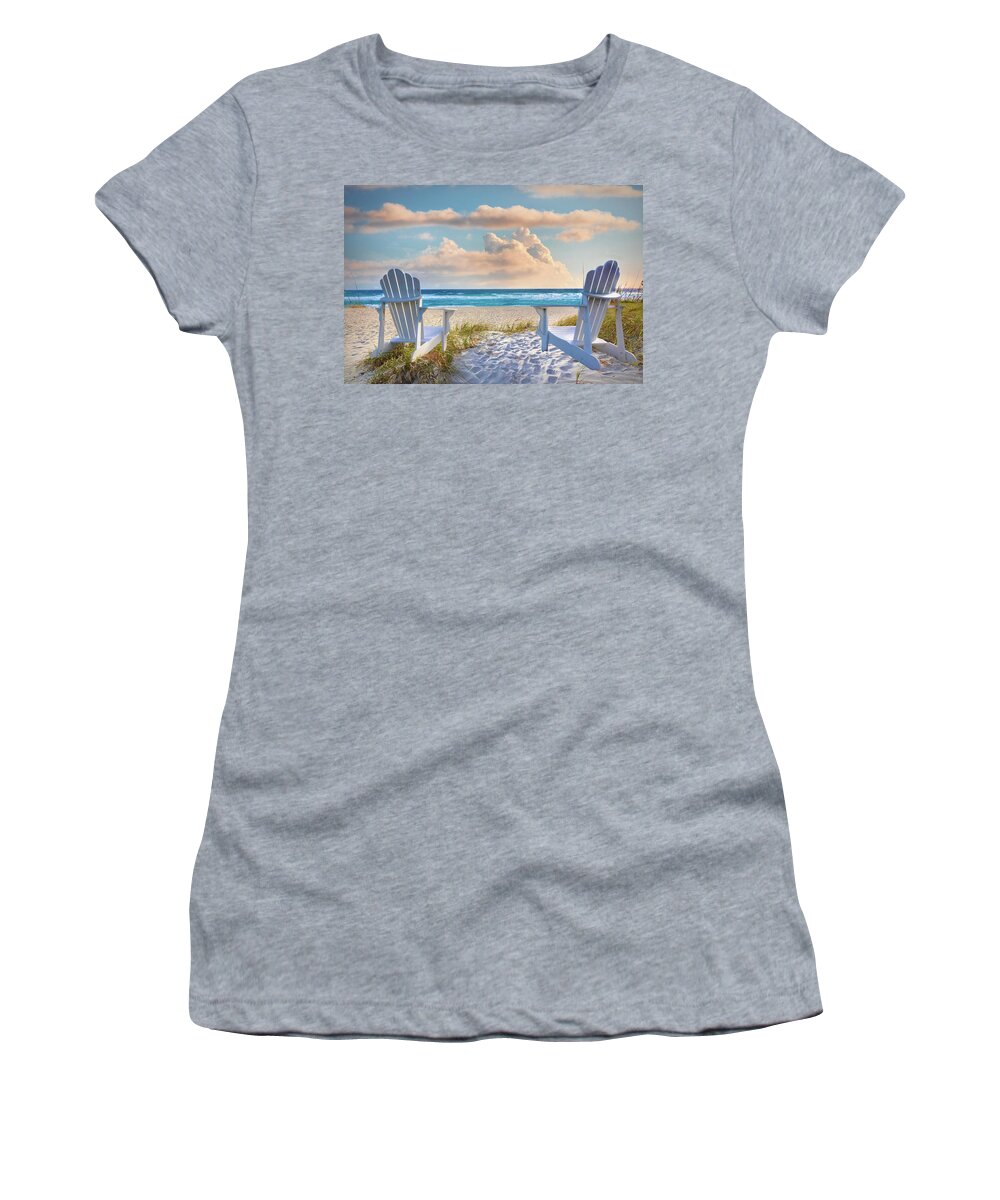 Clouds Women's T-Shirt featuring the photograph Sitting in the Sunshine at the Beach by Debra and Dave Vanderlaan