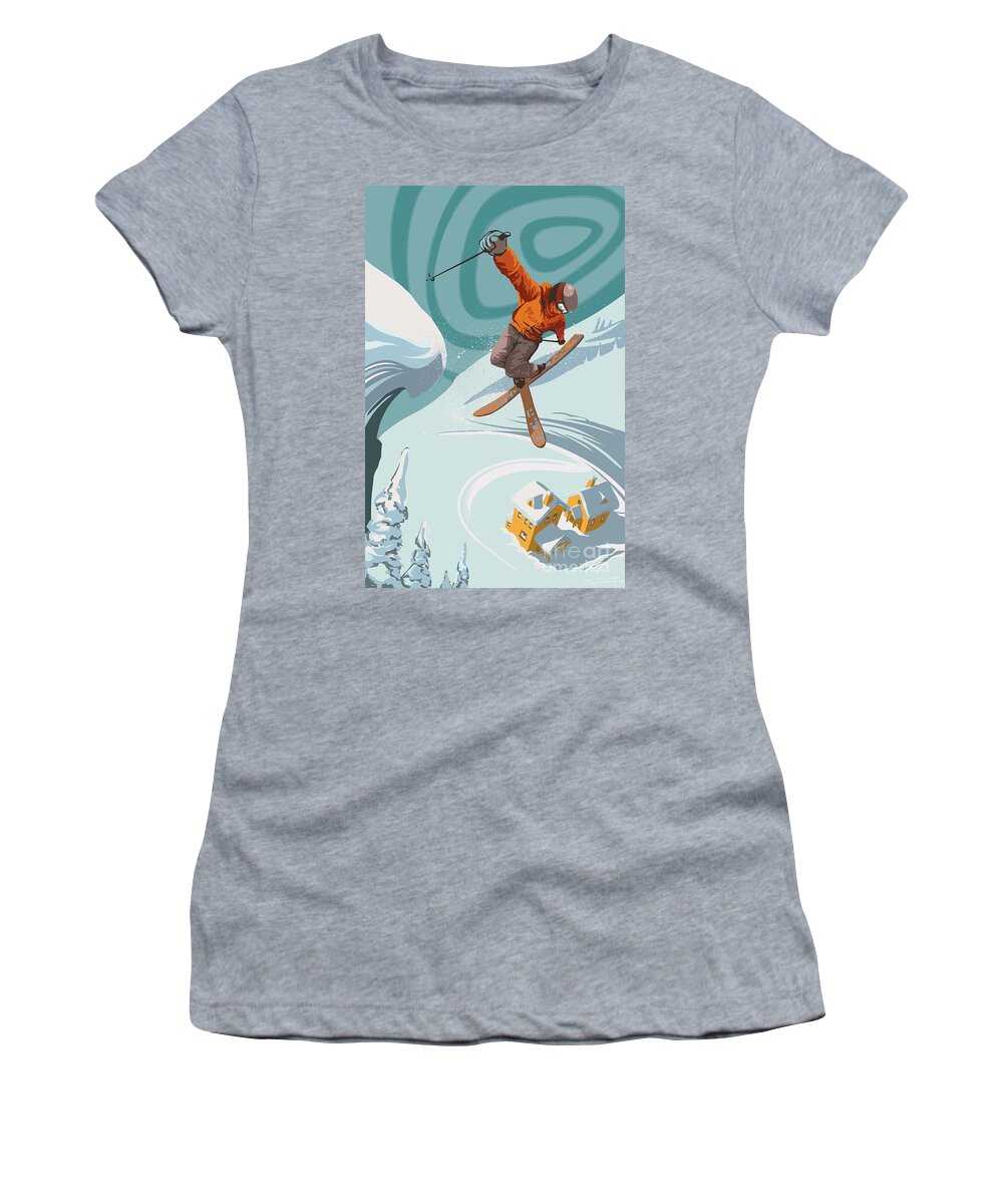 Skiing Women's T-Shirt featuring the painting Ski Freestyler by Sassan Filsoof