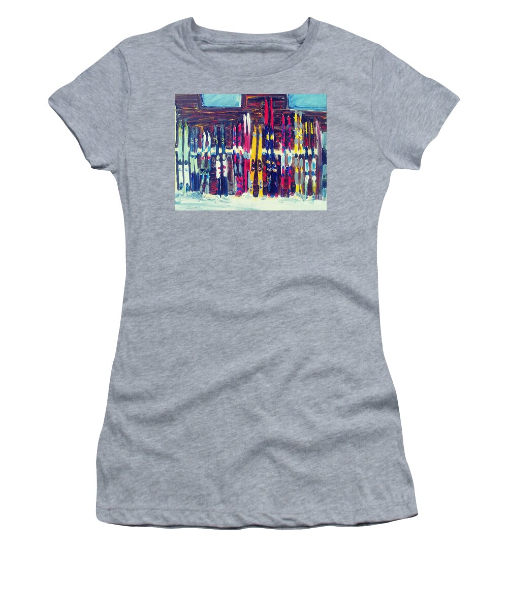 Ski Women's T-Shirt featuring the painting Ski storage by Rodger Ellingson