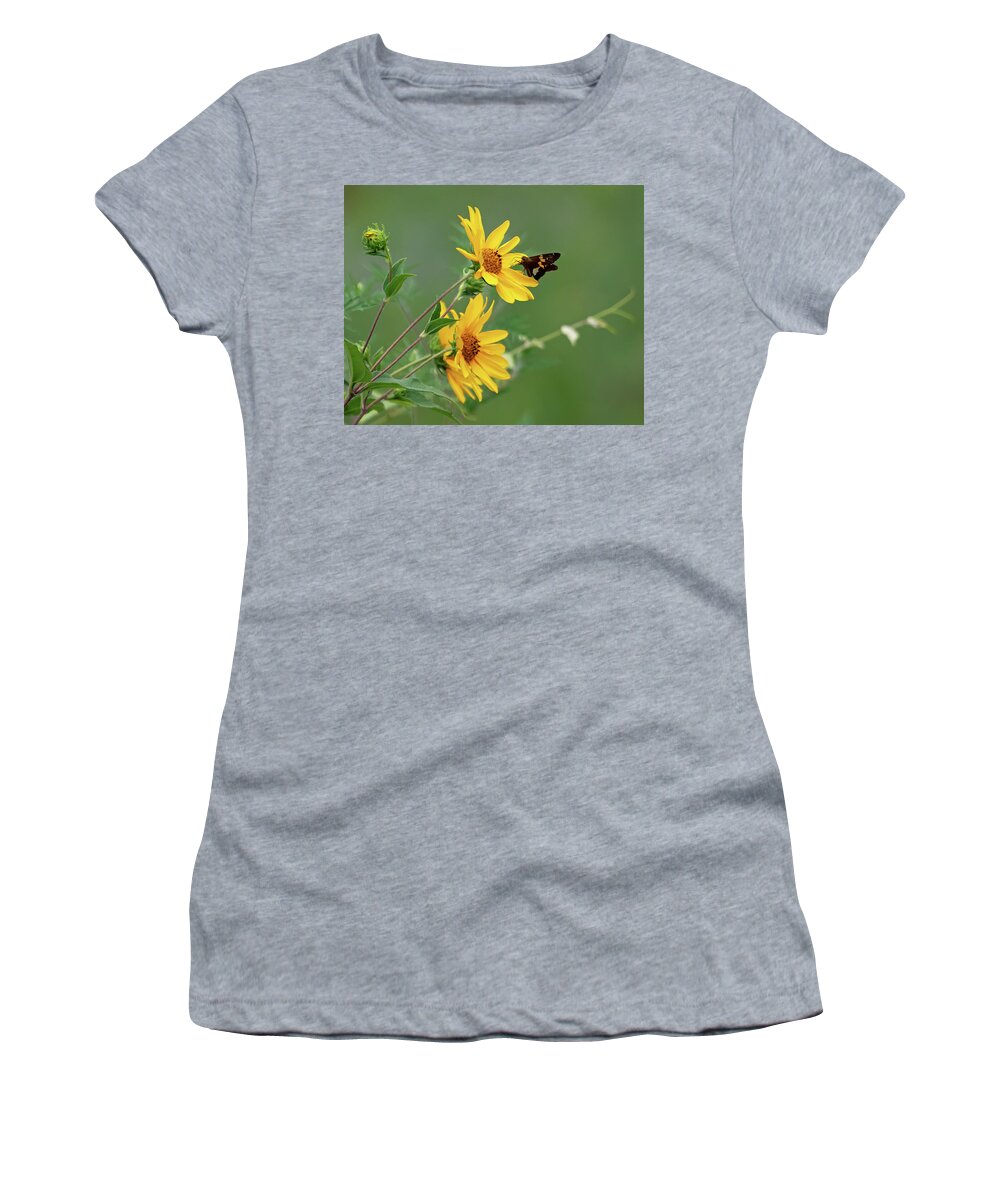 Sunflower Women's T-Shirt featuring the photograph Skipper on Yellow Flowers by Mindy Musick King