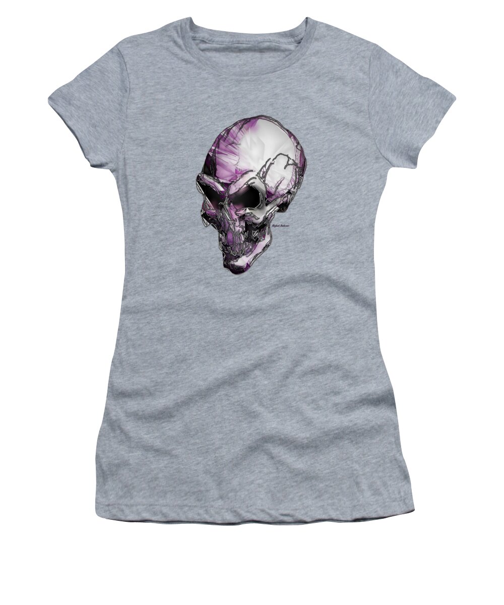 Abstract; Modern; Contemporary; Set Design; Gallery Wall; Art For Interior Designers; Book Cover; Wall Art; Halloween; Scary; Skull; Fantasy; Purple Women's T-Shirt featuring the digital art Skull art in purple by Rafael Salazar