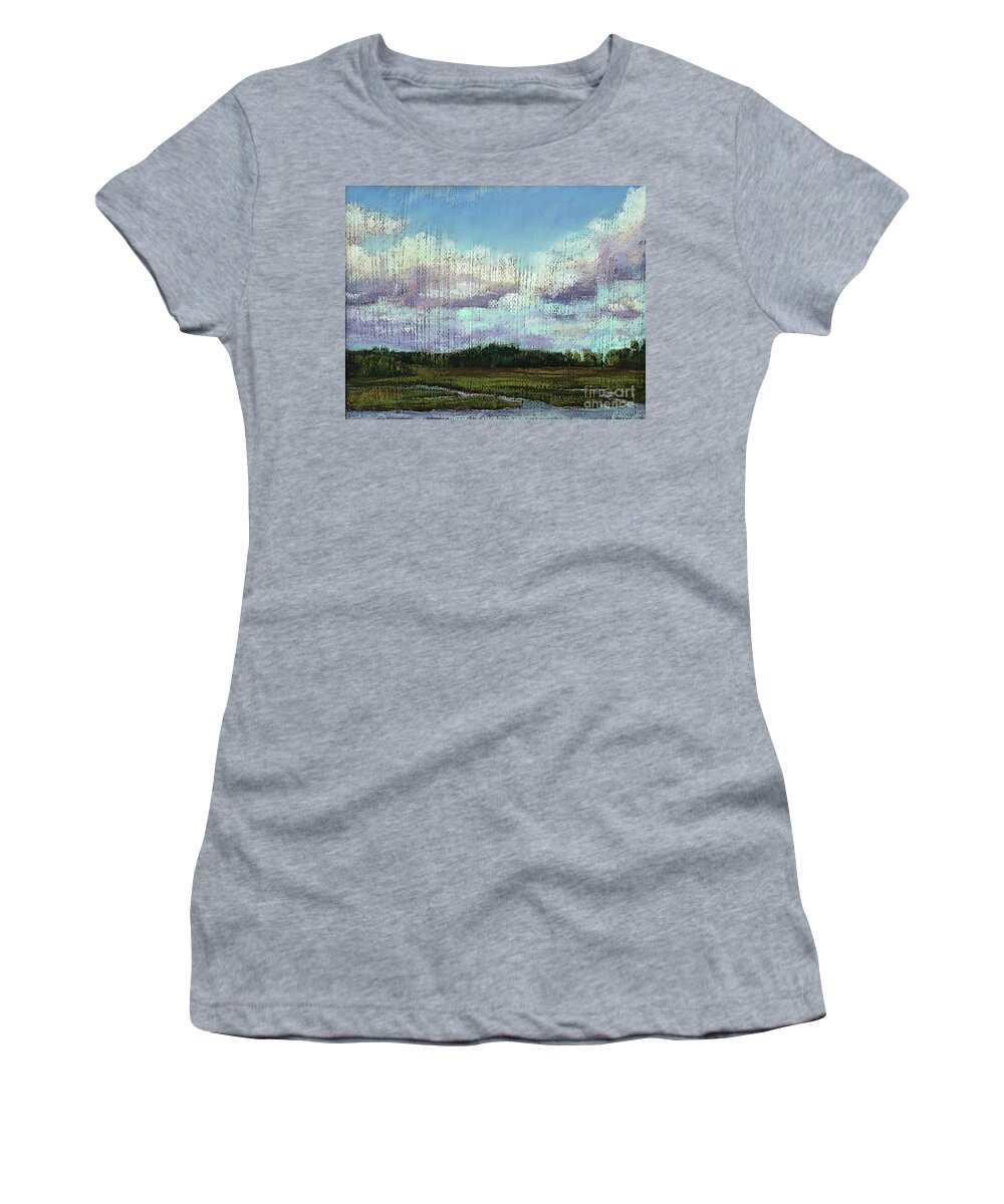 Pastel Women's T-Shirt featuring the painting Sky over Marsh by Angela Armano
