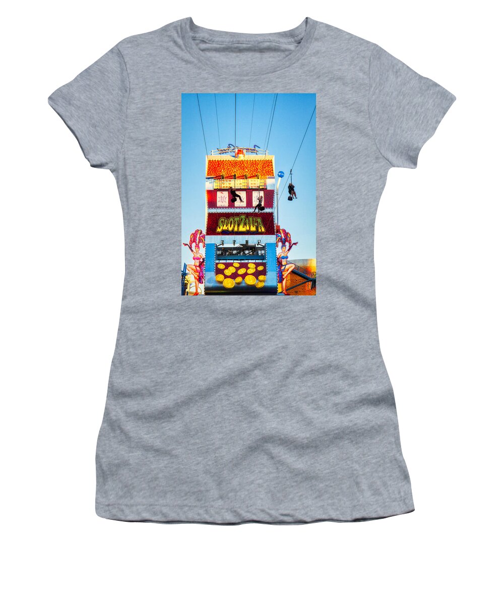 Slotzilla Women's T-Shirt featuring the photograph Slotzilla Zip Line Las Vegas by Tatiana Travelways