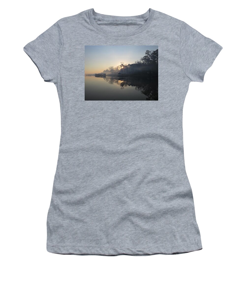 Lake Women's T-Shirt featuring the photograph Smoky Lake Sunrise by Ed Williams