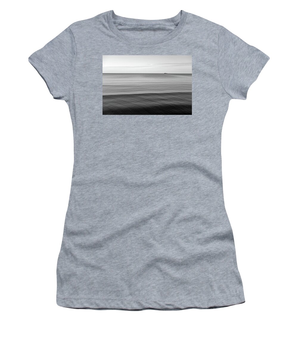 Lynn Women's T-Shirt featuring the photograph Smooth Blue Water on the Lynn Waterfront Black and Whtie by Toby McGuire