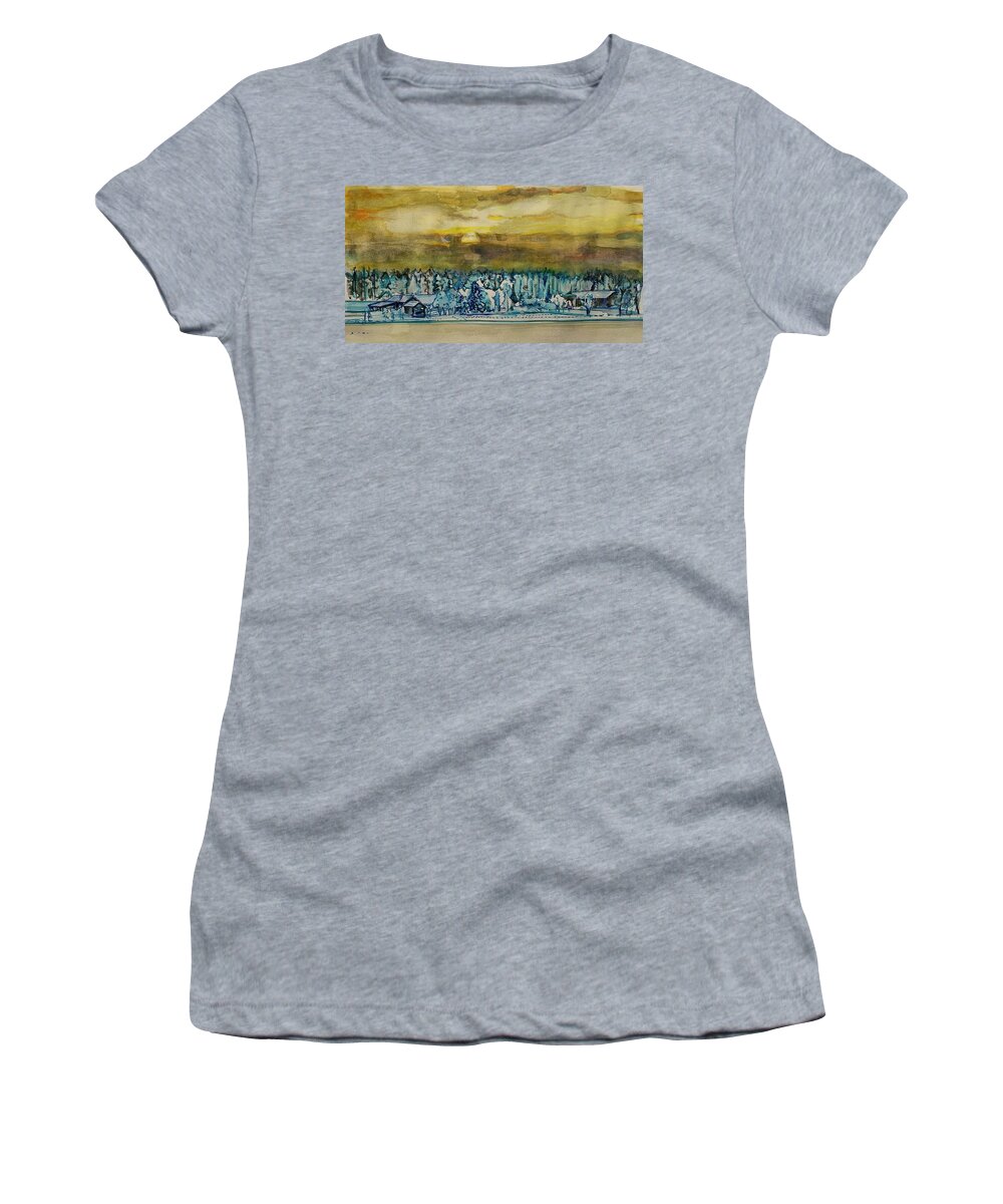 Landscape Women's T-Shirt featuring the painting Snow Chill by Try Cheatham