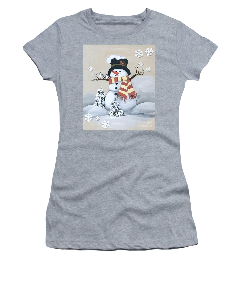 Snowman Women's T-Shirt featuring the photograph Snowflake snowman by Inese Poga
