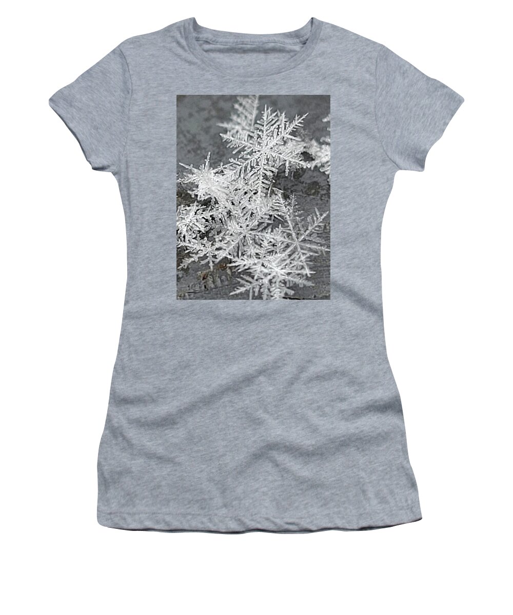 Snowflakes Women's T-Shirt featuring the photograph Snowflakes by Ally White