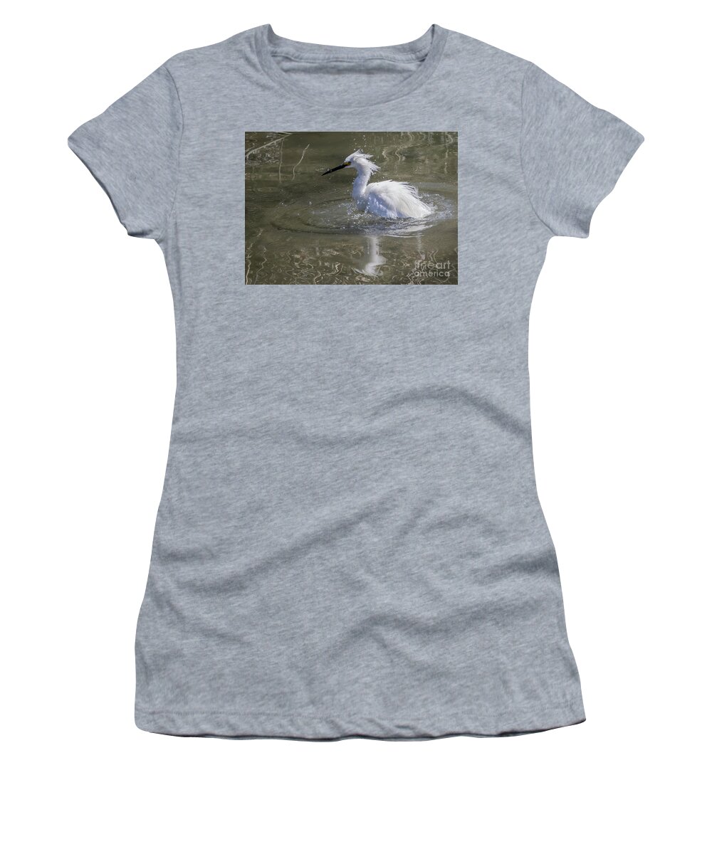 Snowy Egret Women's T-Shirt featuring the photograph Snowy Egret Splash by Suzanne Luft