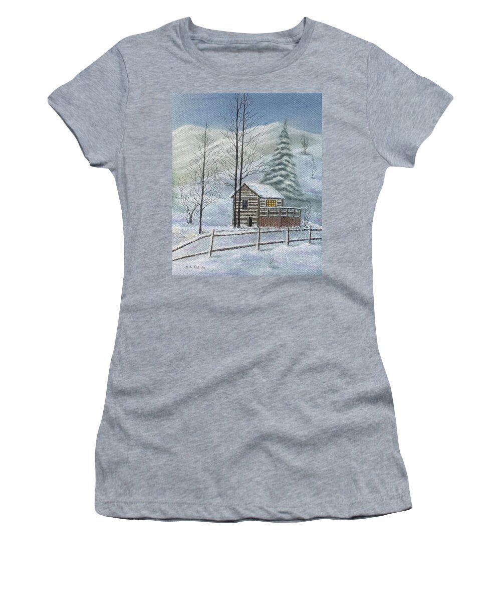 Snow Women's T-Shirt featuring the pastel Snowy Mountain by Lora Duguay