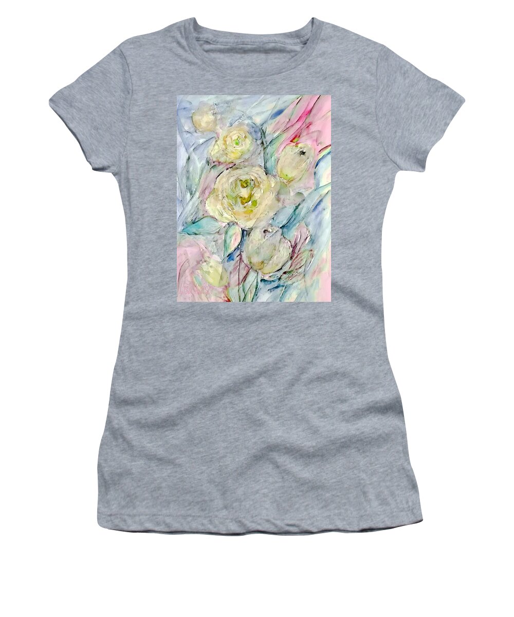 Yellow Women's T-Shirt featuring the painting Soft Shadowy Yellow Rosess by Lisa Kaiser