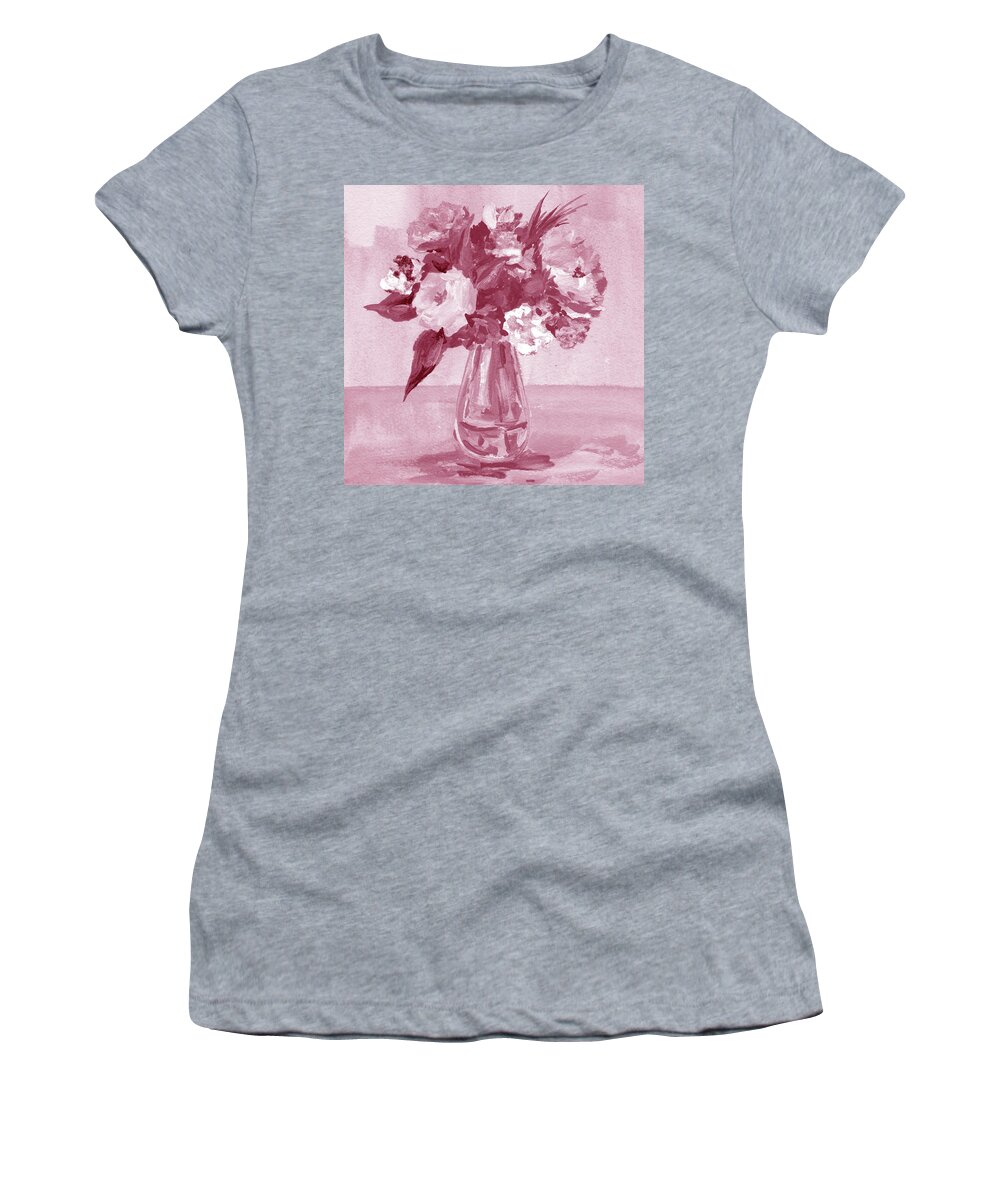 Flowers Women's T-Shirt featuring the painting Soft Vintage Dusty Pink Flowers Bouquet Summer Floral Impressionism I by Irina Sztukowski