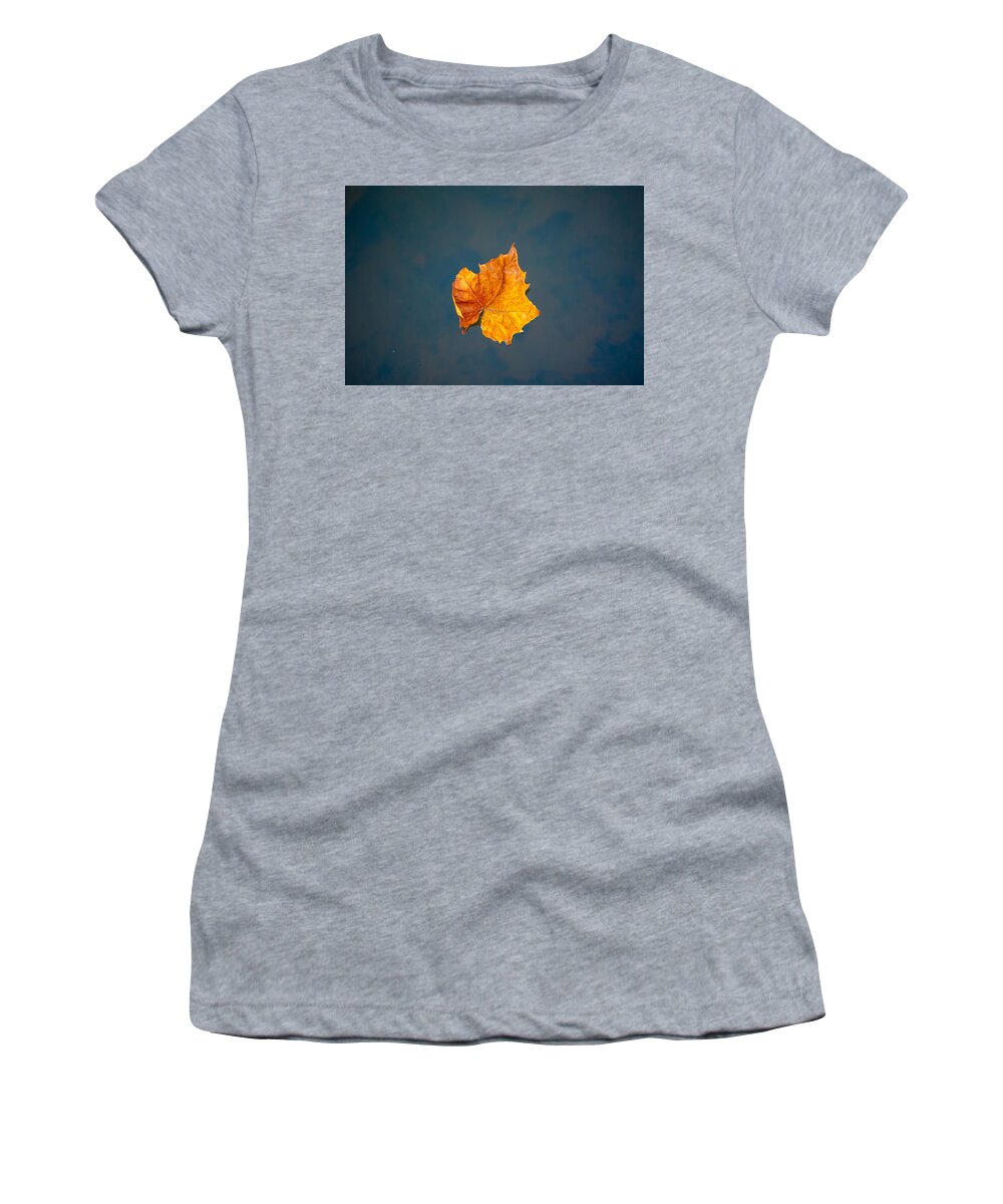 Photo Women's T-Shirt featuring the photograph Solitary Leaf on Water by Evan Foster