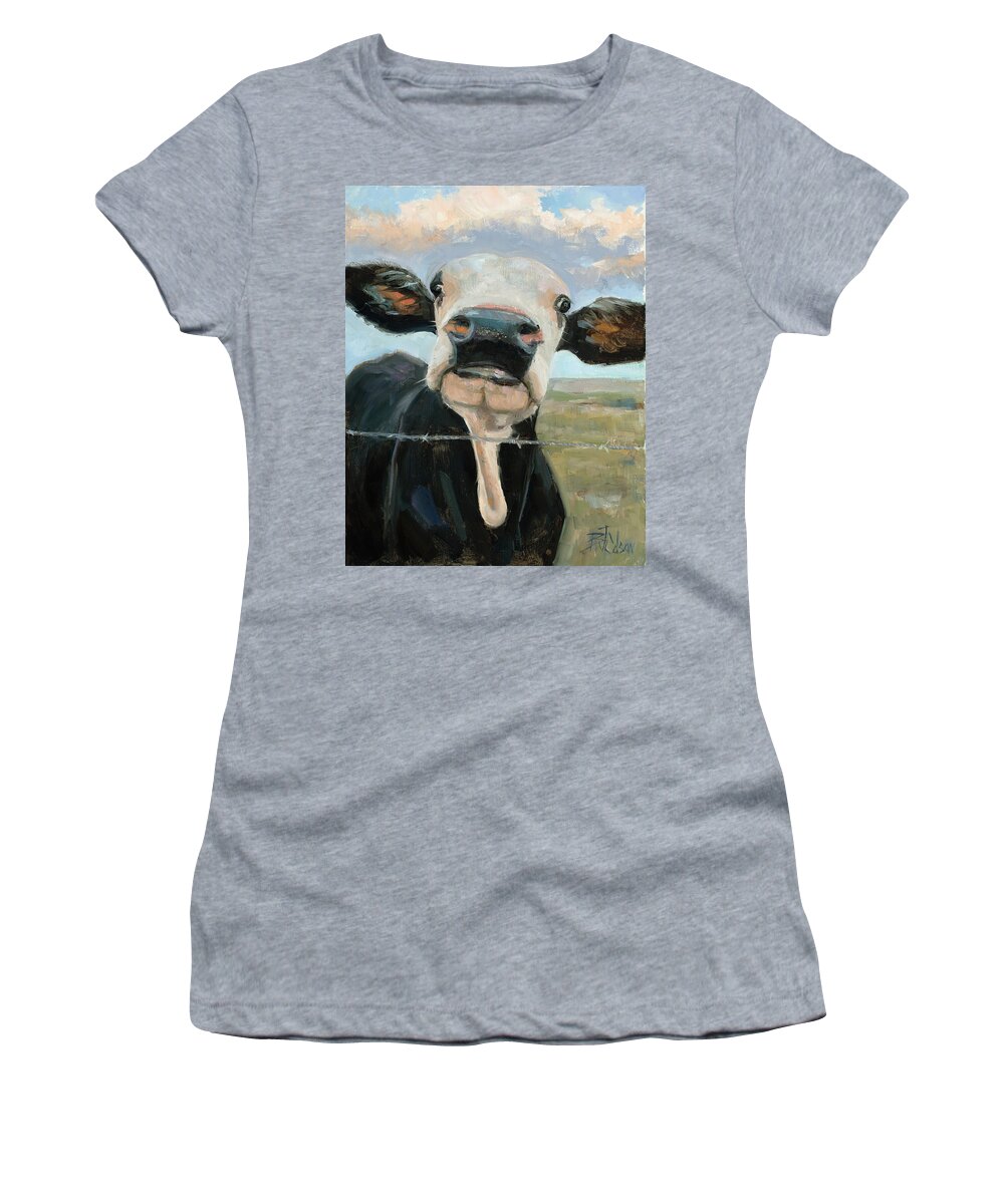 Cow Women's T-Shirt featuring the painting Something in the way she Moos by Billie Colson