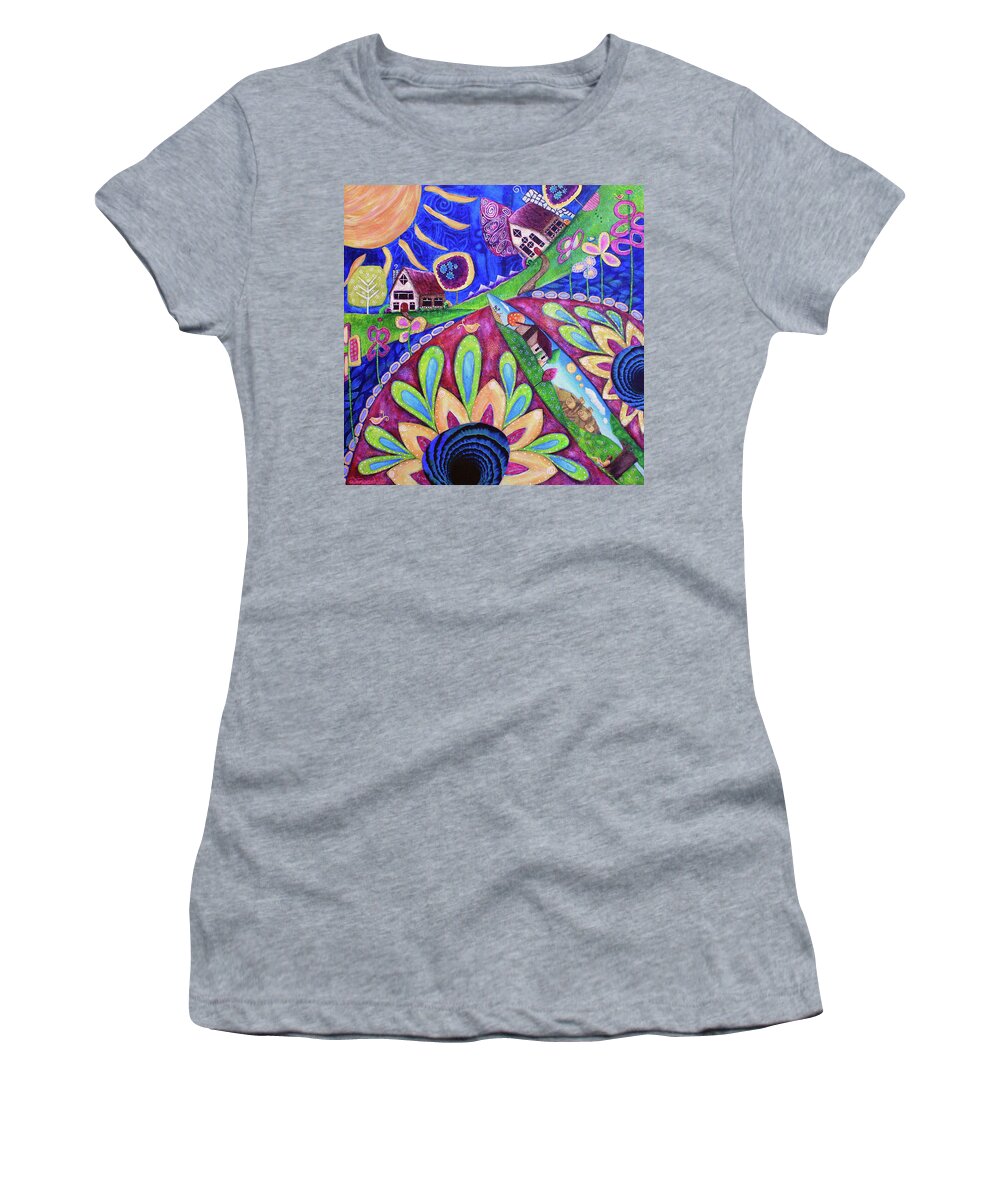 Whimsical Women's T-Shirt featuring the painting Somewhere Else by Winona's Sunshyne