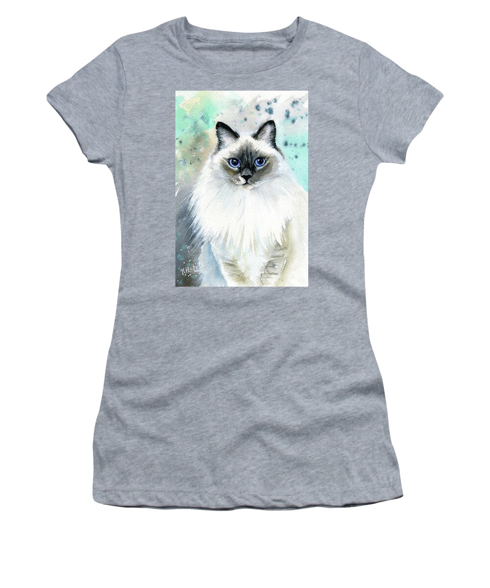 Cat Women's T-Shirt featuring the painting Sophie Fluffy Cat Painting by Dora Hathazi Mendes