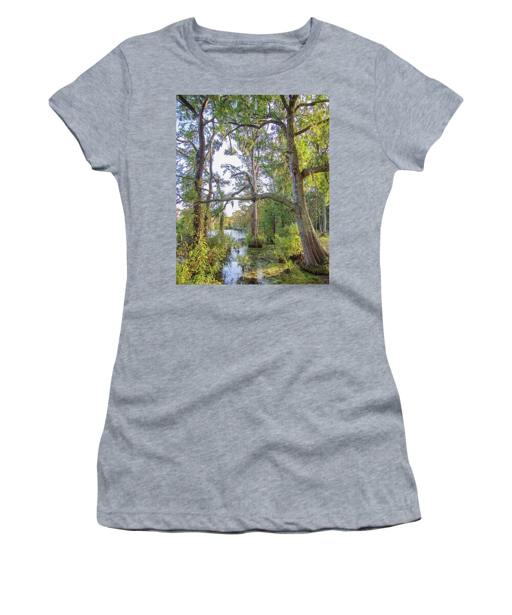 Mill Pond Women's T-Shirt featuring the photograph Southern Swamp at Brock Mill Pond - Trenton NC by Bob Decker