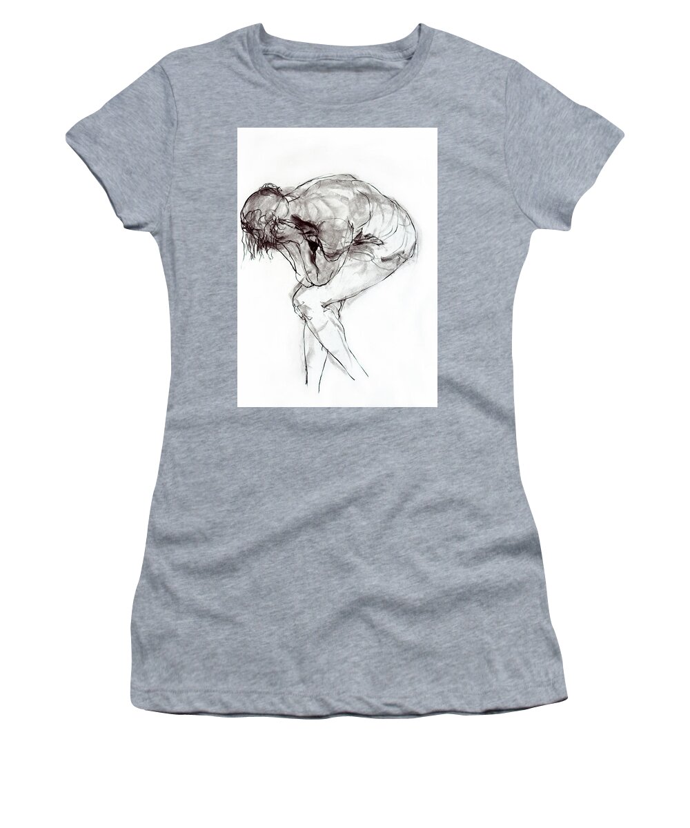 Nude Figure Women's T-Shirt featuring the drawing Spilt the Gray Goose by AnneKarin Glass