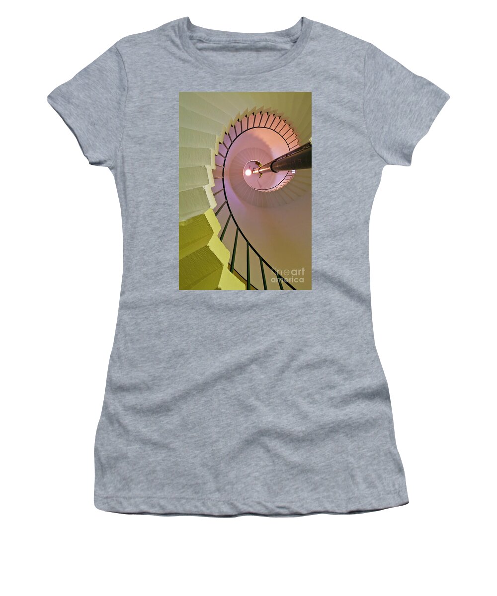 Spiral Staircase Women's T-Shirt featuring the photograph Spiral staircase inside Flamborough Lighthouse, Yorkshire, England by Neale And Judith Clark