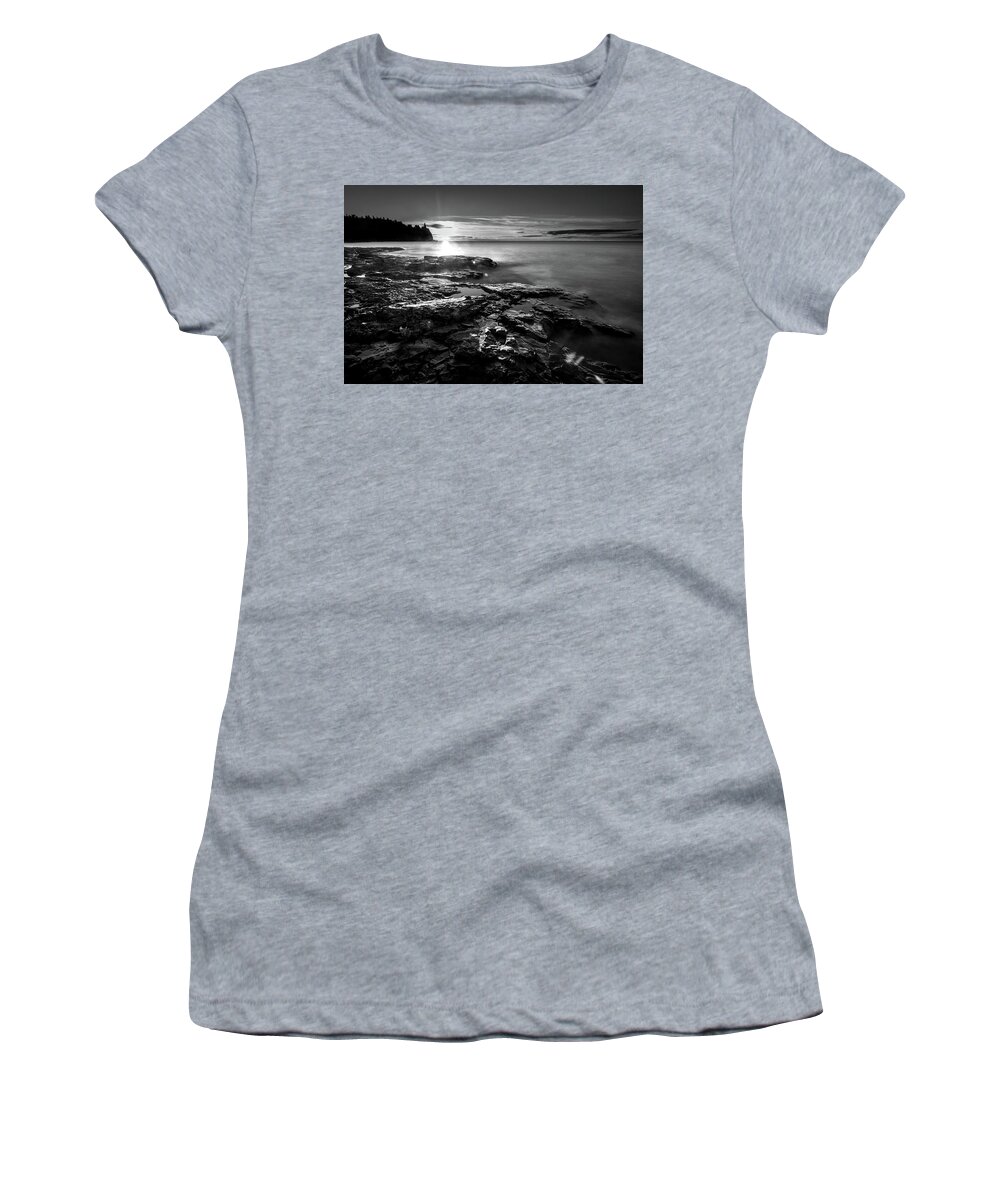 Split Rock Lighthouse Women's T-Shirt featuring the photograph Split Rock Lighthouse Black and White by Sebastian Musial